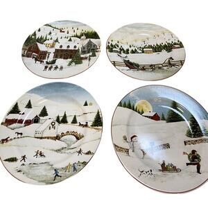 ONIEDA DAVID CARTER SET OF 4 HOLIDAY SAKURA CHRISTMAS VALLEY DESSERT PLATES